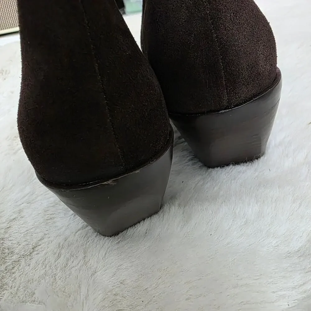 Madewell The Idris Coffee Bean Brown Suede Ankle Booties Side Zip Block Heel 9.5